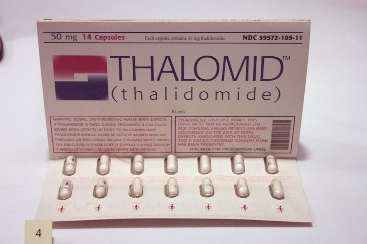 <a href="https://commons.wikimedia.org/wiki/File:Pack_of_Thalidomide_tablets.jpg" rel="nofollow noopener" target="_blank" data-ylk="slk:Wikimedia Commons / Stephencdickson;elm:context_link;itc:0;sec:content-canvas" class="link ">Wikimedia Commons / Stephencdickson</a>, <a href="http://creativecommons.org/licenses/by-sa/4.0/" rel="nofollow noopener" target="_blank" data-ylk="slk:CC BY-SA;elm:context_link;itc:0;sec:content-canvas" class="link ">CC BY-SA</a>