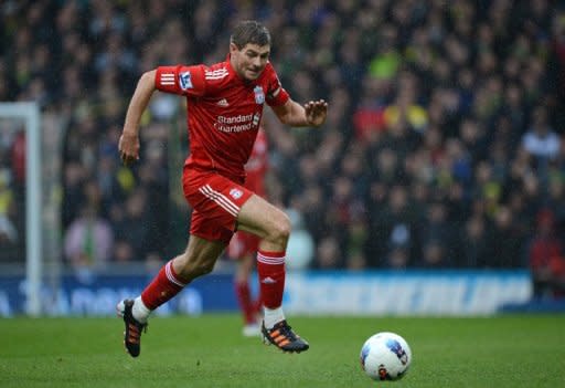 Liverpool's Steven Gerrard during a Premier League match on April 28. Gerrard was adamant that while the club needs to "address the problem" of their league form, a win over Chelsea would allow the Merseysiders to look back on the season with pride