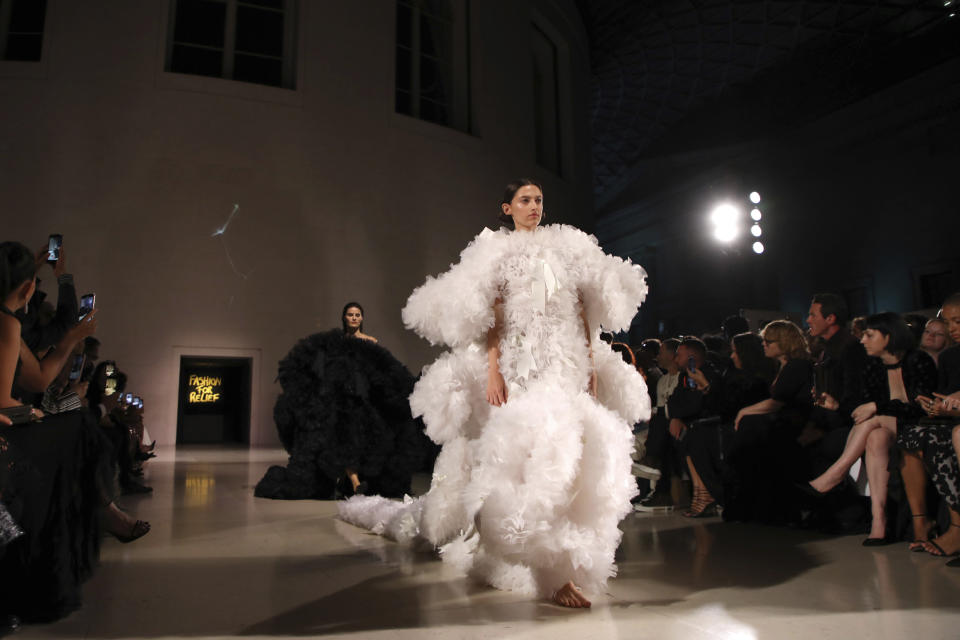 Models walk the runway at the Fashion For Relief charity event in central London, Saturday, Sept. 14, 2019. (Photo by Vianney Le Caer/Invision/AP)