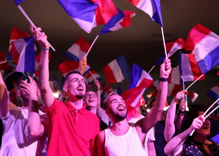The far-right Rassemblement National (RN) was on course to win the most seats in France's legislative elections but it was uncertain whether it would win an absolute majority (FRANCOIS LO PRESTI)