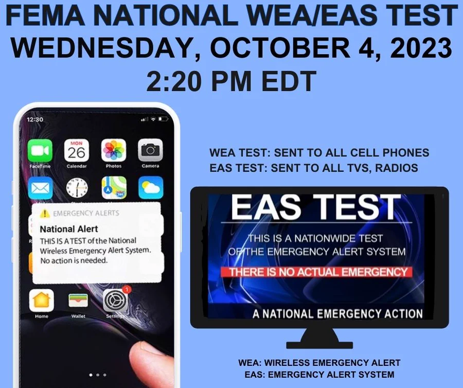 The test will send an alert to cellphones, televisions and radios.