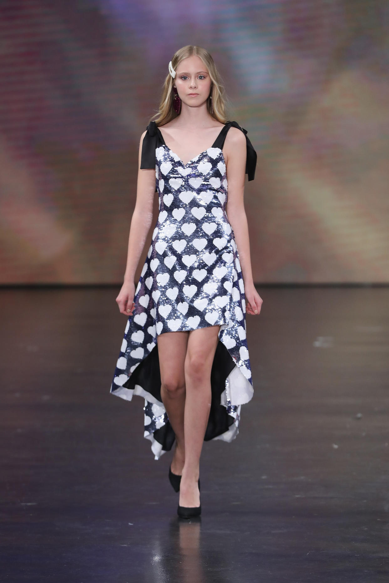 MEXICO CITY, MEXICO - APRIL 04:  Loreto Peralta walks the runway during the Pink Magnolia fashion show as part of the Mercedes-Benz Fashion Week Mexico Fall/Winter 2019 - Day 4 at Fronton Mexico on April 4, 2019 in Mexico City, Mexico.  (Photo by Victor Chavez/Getty Images)