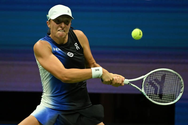 Iga Swiatek (pictured) of Poland beat Caroline Garcia of France in a quarterfinal match at the 2023 China Open on Friday in Beijing. File Photo by Larry Marano/UPI