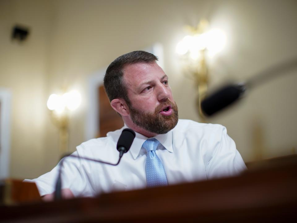 Rep. Markwayne Mullin, R-Okla., speaks during a House Intelligence Committee hearing on Capitol Hill in Washington, Thursday, April 15, 2021.