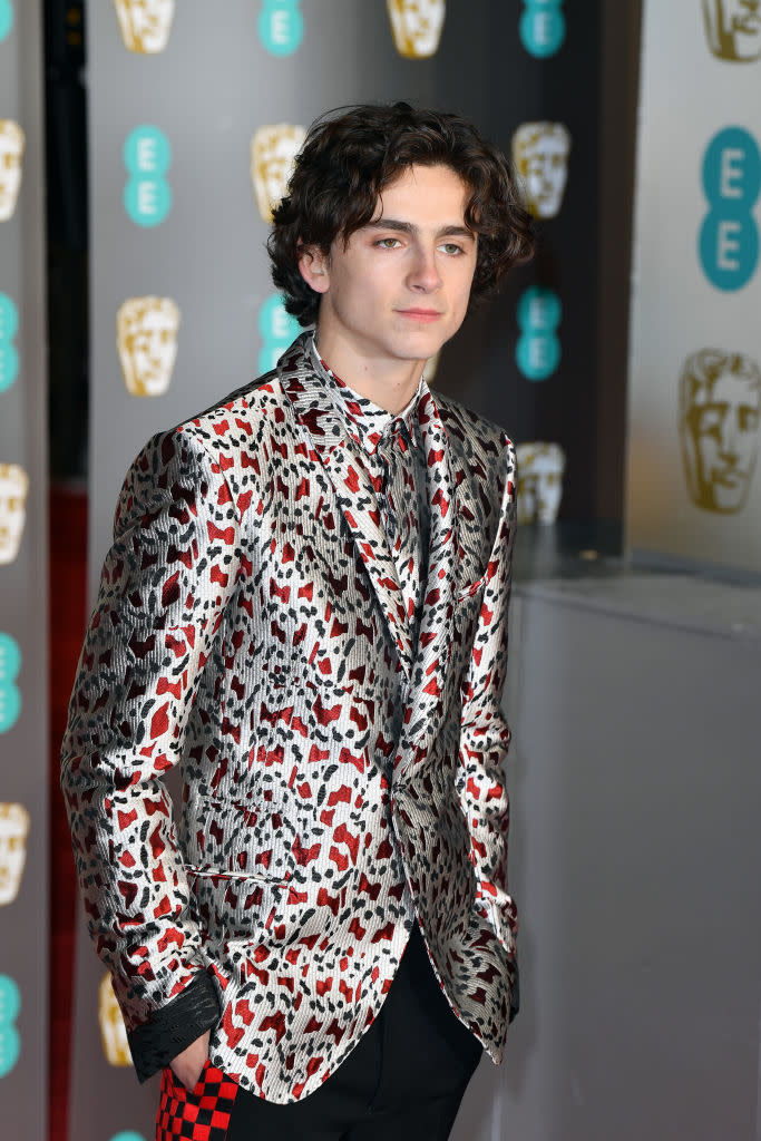 Timothée Chalamet attends the EE British Academy Film Awards at Royal Albert Hall on February 10, 2019 in London, England.