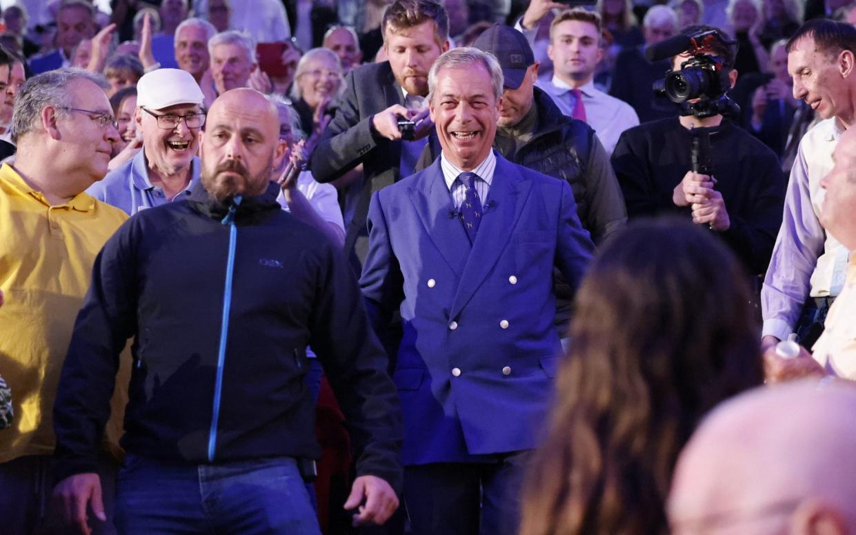 Nigel Farage speaks at the Princes Theatre in Clacton on Sea in Essex