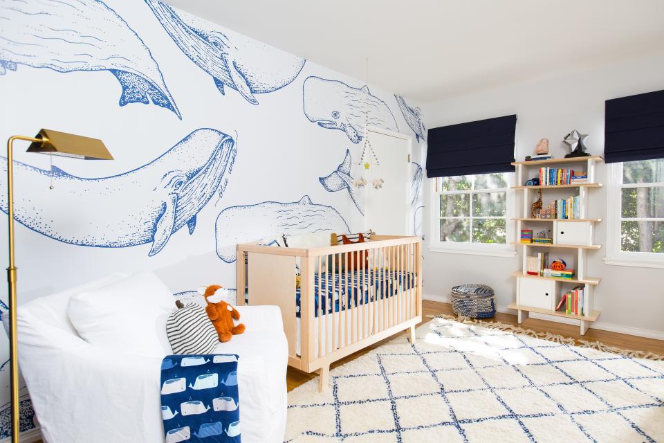“The Oeuf furniture is very peaceful, and simple and beautifully made," Lowes says of the pieces they selected for the nursery. "It makes me feel like, ‘Oh, he’s going to sleep well in here.' Please, God!"