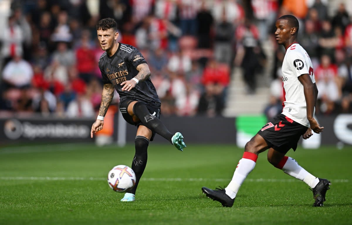 Ben White on the ball for Arsenal (Reuters)