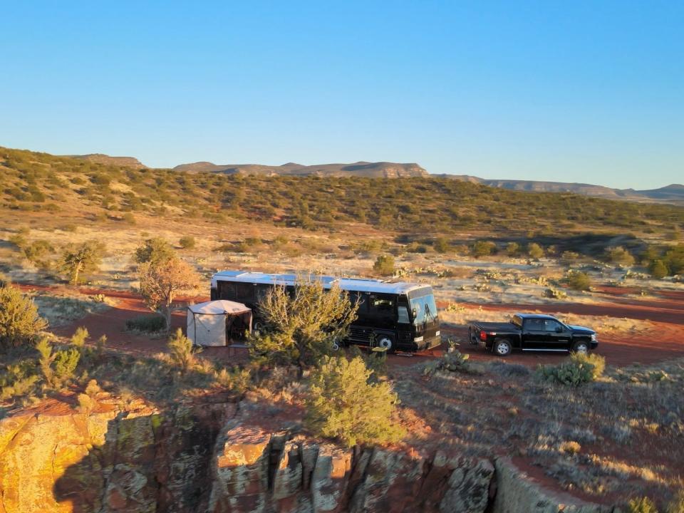 The Wanderlusters Bus Family outside