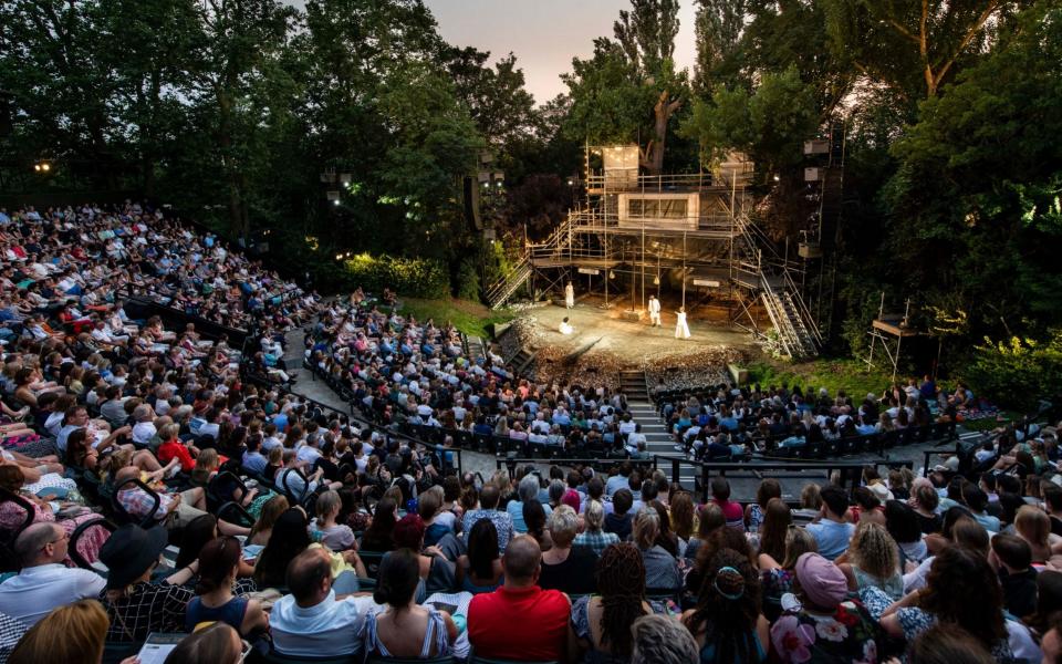 A live performance of William Shakespeare's 'Romeo and Juliet' is performed to an audience at Regent's Park Open Air Theatre on July 21, 2021 in London, England. This sell-out performance is the first full capacity show to take place since 2019 following restrictions of the COVID-19 pandemic. ( - Getty Images