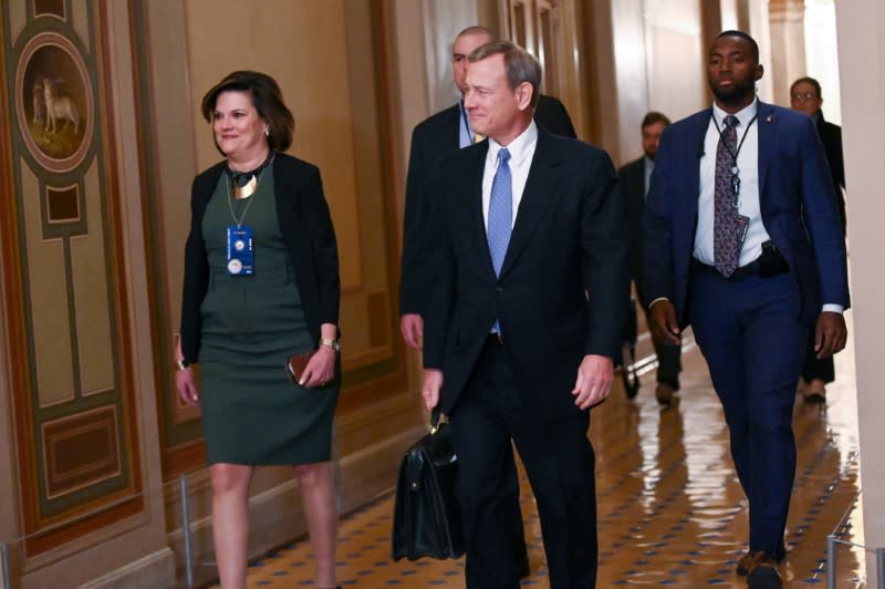 Chief Justice Roberts arrives for the continuation of the Senate impeachment trial of President Trump