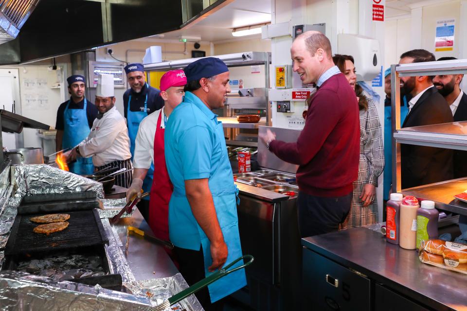 BRADFORD, ENGLAND - JANUARY 15: Prince William, Duke of Cambridge and Catherine, Duchess of Cambridge take a tour around the kitchen of MyLahore’s flagship restaurant on January 15, 2020 in Bradford, United Kingdom. MyLahore is a British Asian restaurant chain which has taken inspiration from Lahore, the Food Capital of Pakistan. The Duke and Duchess visited Lahore during their recent tour to Pakistan. (Photo by Chris Jackson/Getty Images)