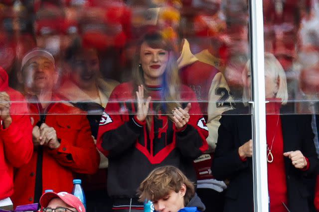 <p>Jamie Squire/Getty</p> Taylor Swift at the Kansas City Chiefs game on Dec. 10