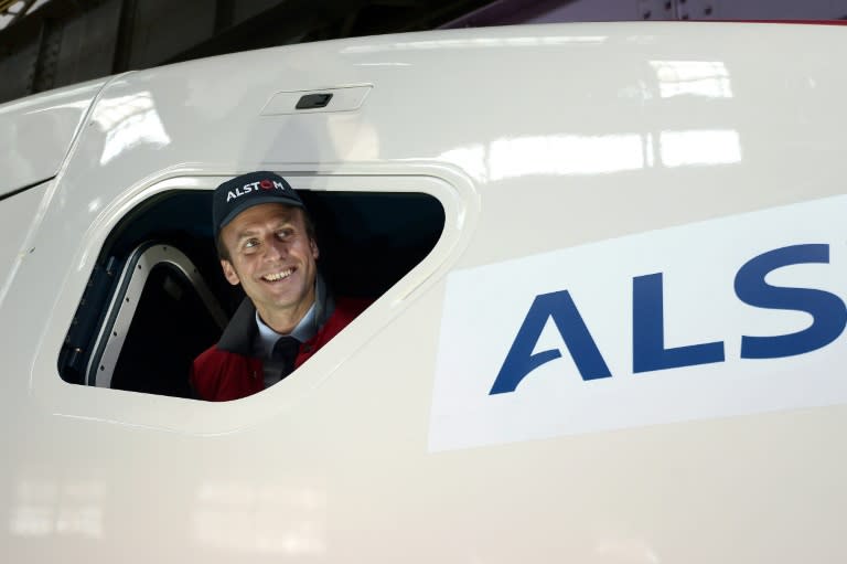 Emmanuel Macron visits the Alstom factory in Belfort, eastern France, last year