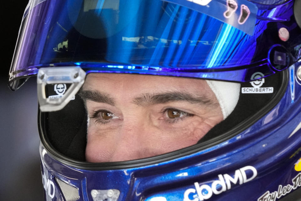 Jimmie Johnson get ready to go out on the track during a practice session for the NASCAR Daytona 500 auto race at Daytona International Speedway, Saturday, Feb. 18, 2023, in Daytona Beach, Fla. (AP Photo/John Raoux)
