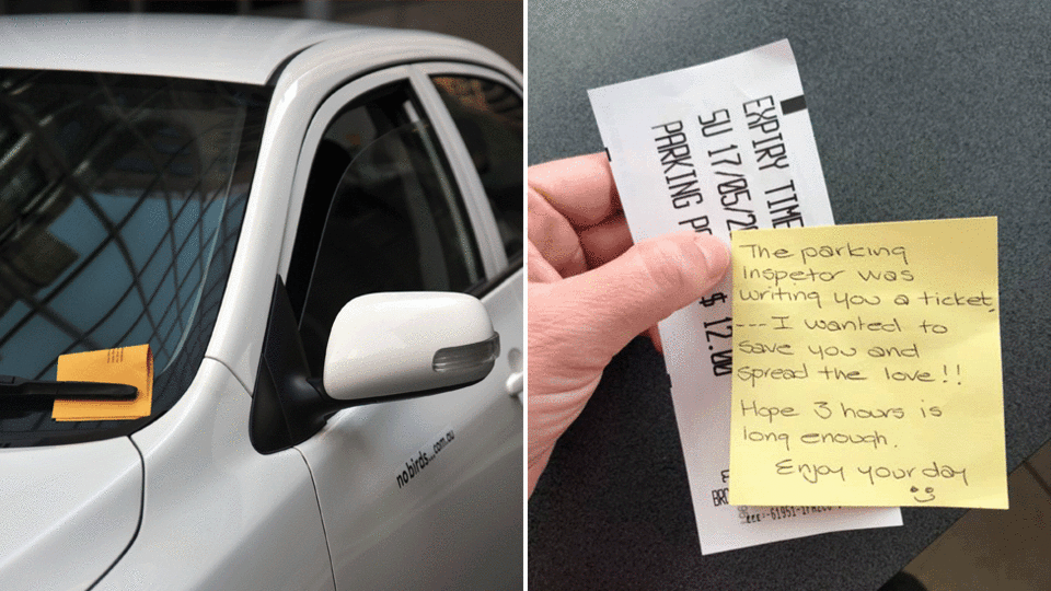 Stranger paid for a parking ticket and left a kind note.
