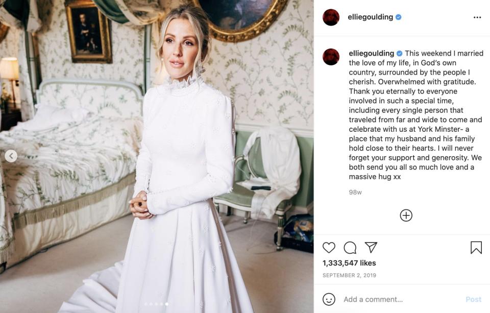 Ellie Goulding wore four different dresses on her wedding day.