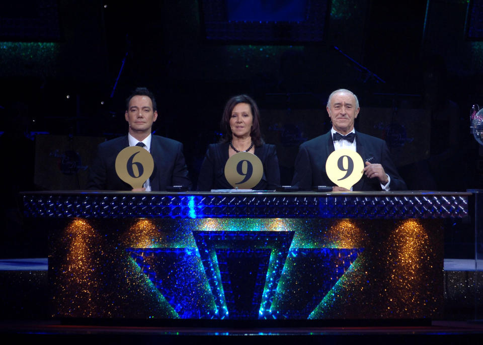 Craig Revel Hallwood, Arlene Phillips and Len Goodman pictured during Strictly Come Dancing final dress rehearsal