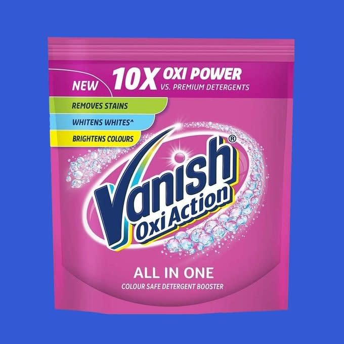 <a href="https://www.amazon.com/Vanish-Action-Stain-Remover-Powder/dp/B01N0OHG0V/?tag=tohmke-20" rel="nofollow noopener" target="_blank" data-ylk="slk:Vanish Oxi Action Detergent Booster;elm:context_link;itc:0;sec:content-canvas" class="link rapid-noclick-resp">Vanish Oxi Action Detergent Booster</a>