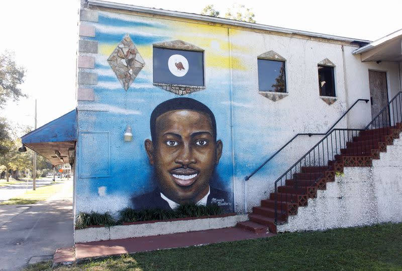 FILE PHOTO: A mural of Ahmaud Arbery is painted on the side of The Brunswick African American Cultural Center in downtown Brunswick