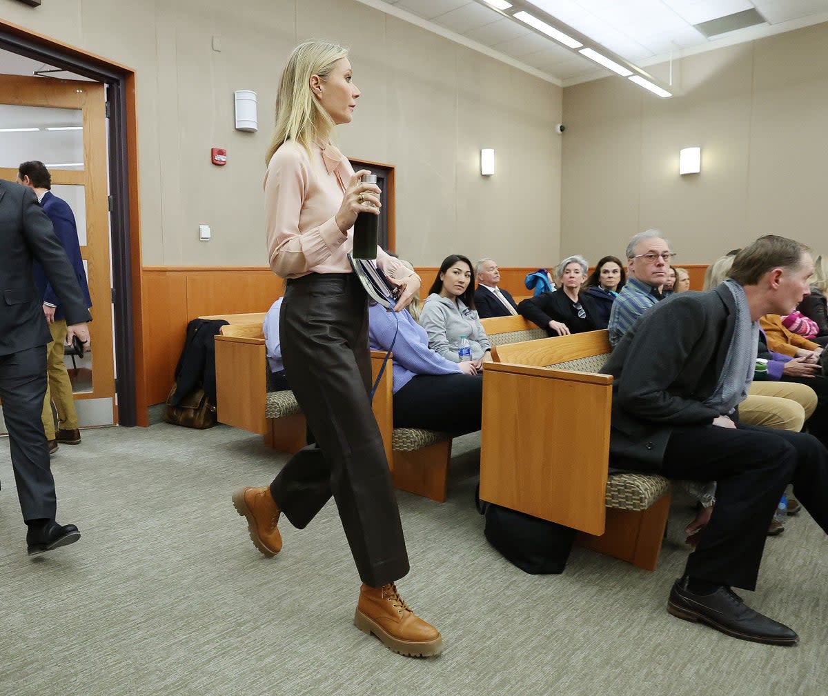 Gwyneth Paltrow enters the court during her civil trial over a collision with another skier (Getty Images)