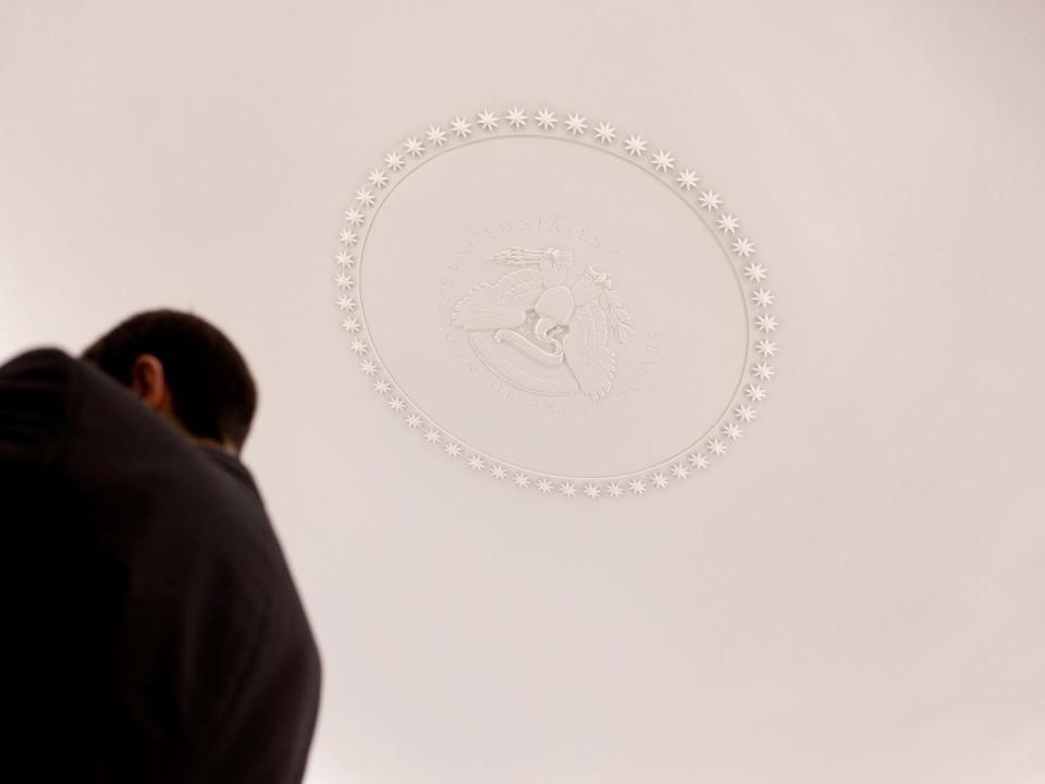 The ceiling medallion inside the Oval Office.