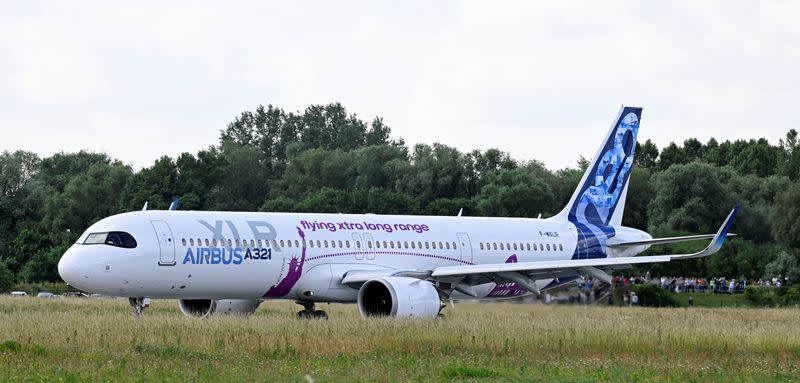 Airbus A321XLR takes off for its maiden flight at Hamburg-Finkenwerder Airport