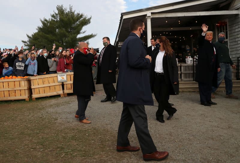 U.S. President Donald Trump visits Treworgy Family Orchards in Levant