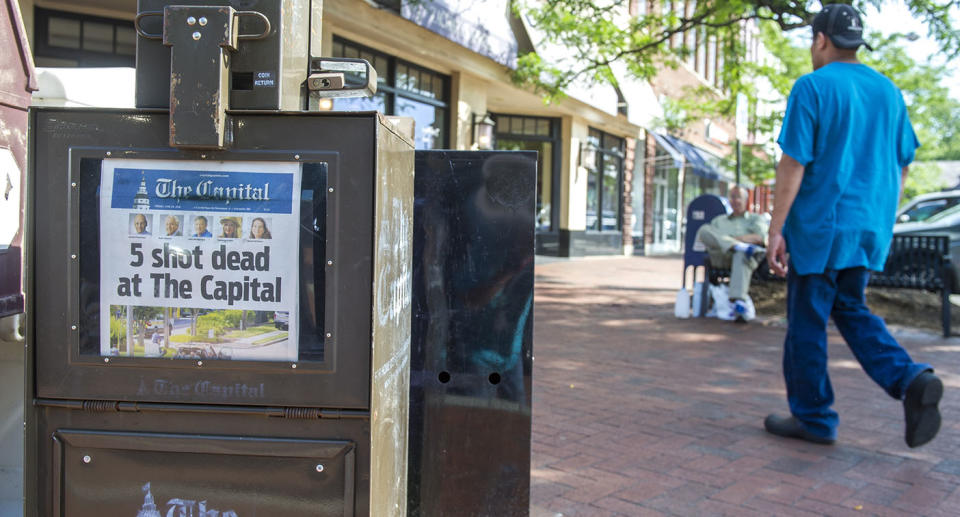 Friday’s edition of The Capital is seen for sale in a newspaper box on Main Street in Annapolis, Maryland. Source: EPA via AAP