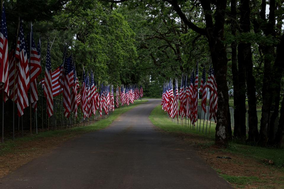 Nearly 800 flags in memory of fallen service members are displayed throughout Dallas Cemetery each Memorial Day.