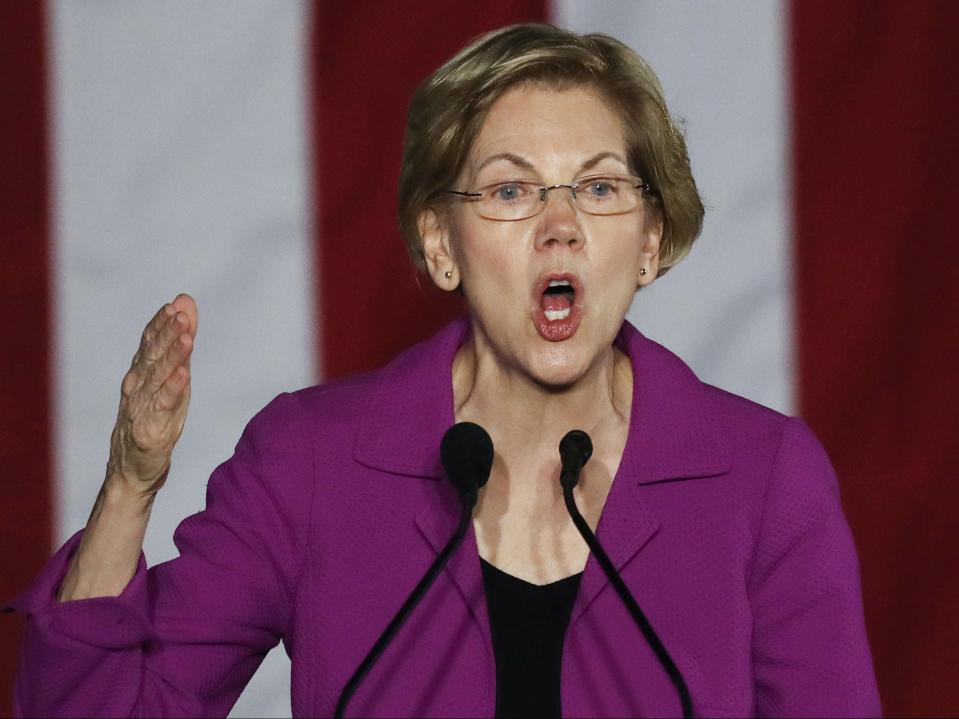 Democratic presidential candidate senator Elizabeth Warren (D-MA) delivers a campaign speech at East Los Angeles College on 2 March 2020 in Monterey Park, California ((Getty Images))