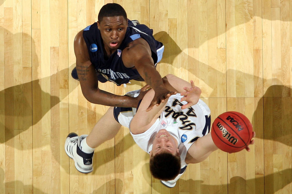 Luke Harangody jumps for a rebound