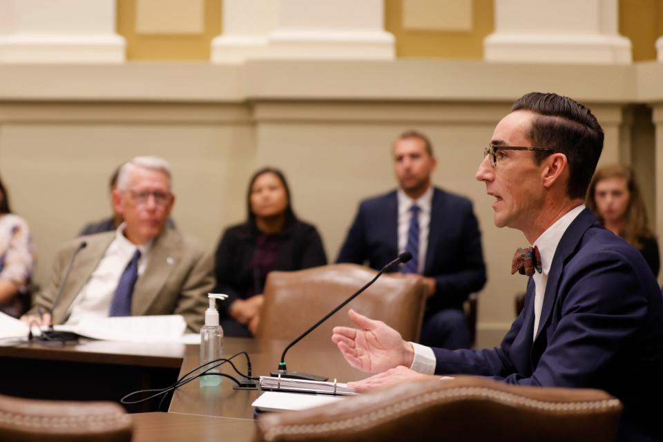 Trevor Pemberton, Gov. Stitt's general counsel, speaks during a Joint Committee on State Tribal Relations at the state Capitol in October.