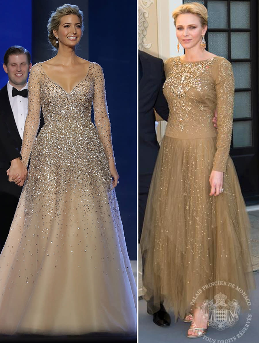 <p>Wer einen großen Auftritt hinlegen will, der sollte nicht auf viel Bling-Bling verzichten. Das wissen auch Ivanka Trump und Fürstin Charlene. Während die Präsidententochter beim Amtseinführungs-Ball eine Robe von House of Herrera trug, wählte die Ehefrau von Fürst Albert für das Film Festival in Monte Carlo ein Glitzerkleidchen von Ralph Lauren. Bei den beiden Golden Girls geht der Punkt an Ivanka – ihr Ballkleid saß perfekt und das Strahlen auch. Bilder: Getty Images / Facebook, Palais Princier </p>