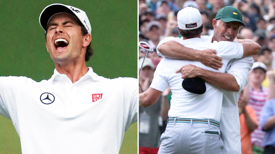 Pictured left is Adam Scott and caddie Steve Williams at the 2013 Masters tournament at Augusta National.