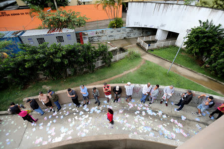 Brazilians stand in line outside a polling station to cast their votes in the presidential election, in Rio de Janeiro, Brazil October 7, 2018. REUTERS/Sergio Moraes