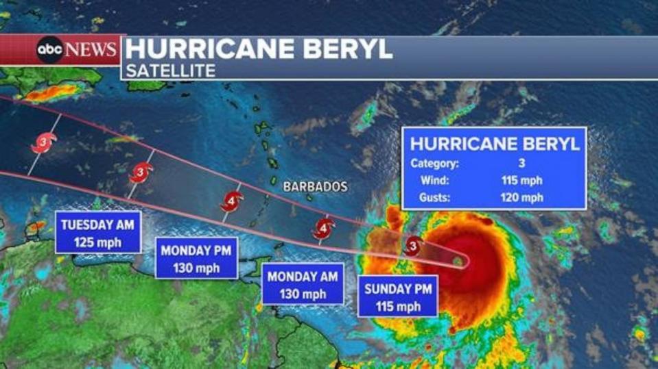 PHOTO: Hurricane Beryl satellite map. (ABC News)