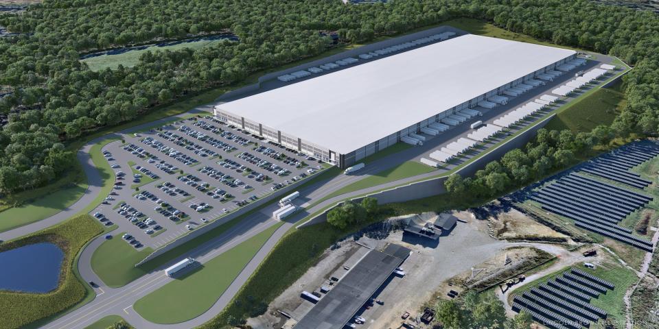 Site plan renderings of a 1 million-square-foot warehouse and associated parking areas proposed for a Plainfield Pike property in Plainfield.