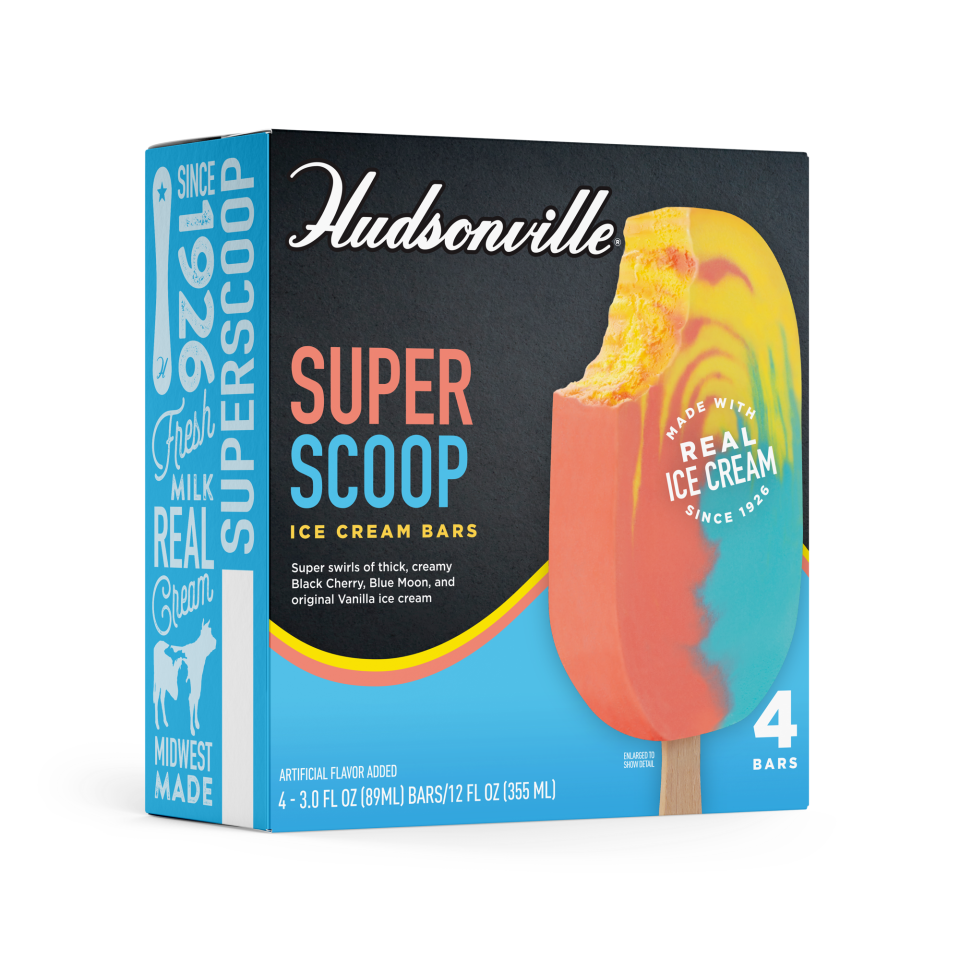 New Super Scoop bars from Hudsonville Ice Cream is a take on Superman ice cream.