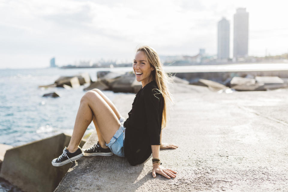 Woman wearing shorts on a sunny day