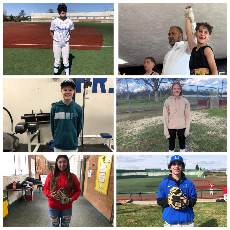 U-Prep freshman Leigha Wood (top left), Turtle Bay School sixth grader Diego Manzo (top right), Fall River freshman Brodie Ogden (left), West Valley senior Raya Vaughn (right), Burney senior Kalilah Wolfin-Teller (bottom left) and U-Prep senior Mason Cassingham (bottom right) were named Shasta Family YMCA Athletes of the Week for top performances between April 10 and April 16.