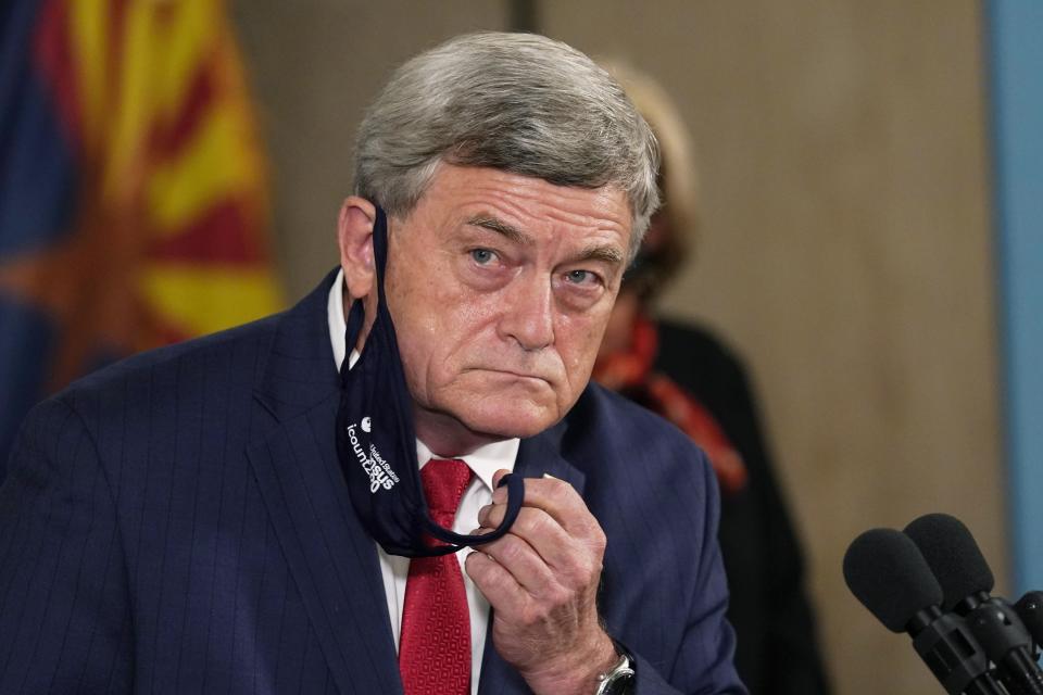 U.S. Census Director Steven Dillingham pauses as he listens to a question at a census news conference to urge Arizonans to participate in the nation's once-a-decade census population count Thursday, Sept. 17, 2020, in Phoenix. Ending the 2020 census at the end of September instead of the end of October, could cost Florida and Montana congressional seats and result in Texas, Florida, Arizona, Georgia, and North Carolina losing $500 million in federal funding for healthcare for its neediest residents. (AP Photo/Ross D. Franklin, Pool)