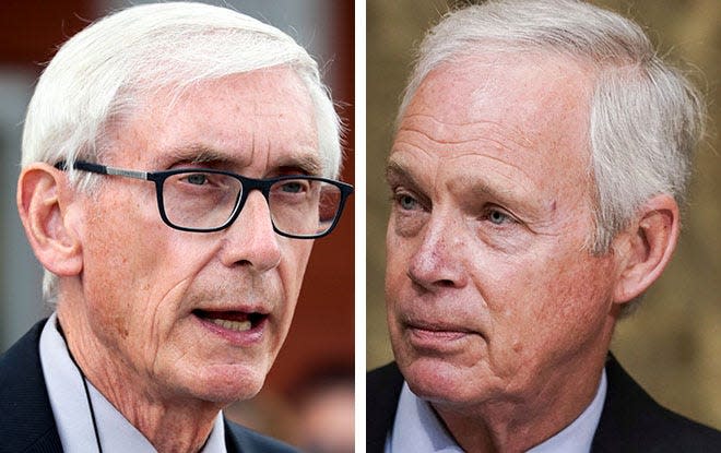 Gov. Tony Evers, left, and U.S. Sen. Ron Johnson, right