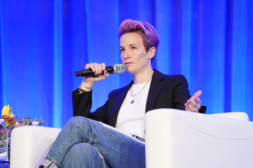 AUSTIN, TEXAS - OCTOBER 24: Two-time World Cup Champion, and co-captain of the US Women’s National Team Megan Rapinoe speaks on stage during Texas Conference For Women 2019 at Austin Convention Center on October 24, 2019 in Austin, Texas. (Photo by Marla Aufmuth/Getty Images for Texas Conference for Women 2019)