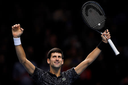 Tennis - ATP Finals - The O2, London, Britain - November 17, 2018 Serbia's Novak Djokovic celebrates winning his semi final match against South Africa's Kevin Anderson Action Images via Reuters/Tony O'Brien