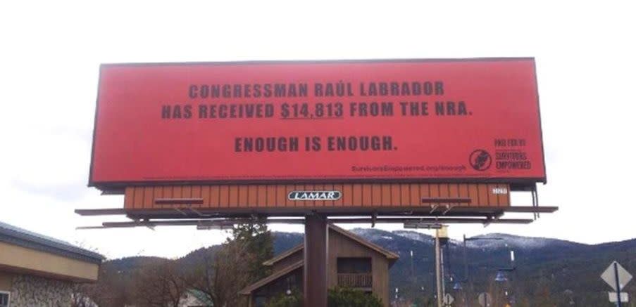 Billboard in Coeur d&rsquo;Alene, Idaho, targeting Rep.&nbsp;Ra&uacute;l Labrador&nbsp;(R-Idaho). (Photo: Survivors Empowered)