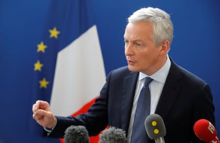 French Finance Minister Bruno Le Maire holds a news conference in Paris