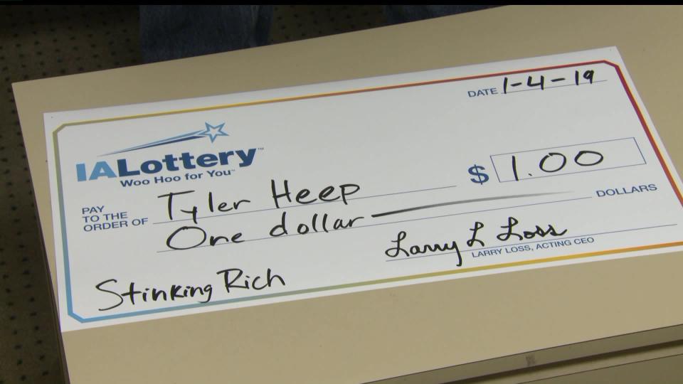 Tyler Heep insisted he be treated like a big-time winner after scratching off a $1 prize. Source: NBC 13 News.