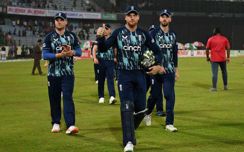 England captain Jos Buttler leads him team off the field in Mirpur - Gareth Copley/Getty Images