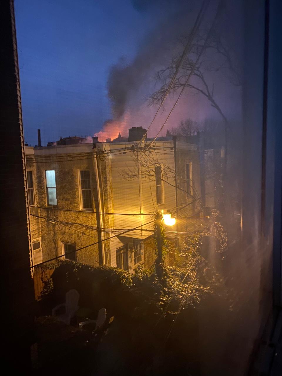 Philadelphia resident James M. Miller took this photo at about 6:30 a.m. Wednesday, showing smoke from what would become a fatal fire in the city's Fairmount section.